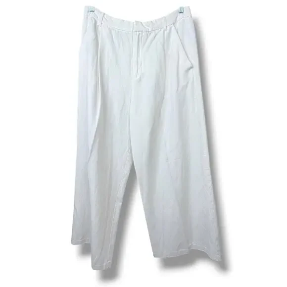 Zara NWOT White Cotton Linen Ultra High Pleated Wide Leg Trouser Pants Large - Picture 2 of 8